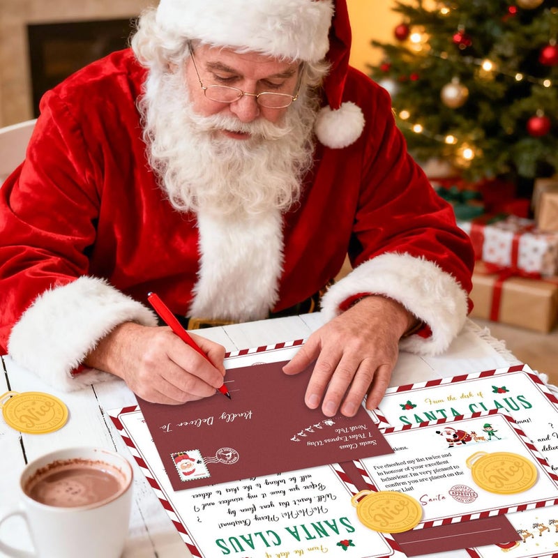 TICIAGA 12 Pack Christmas Official Letter and Certificate from Santa Claus, Included Santa Nice List Medal with Red Neck Ribbon Certificate North Pole and Envelopes for Kids Xmas Family Party Favors - Image 5